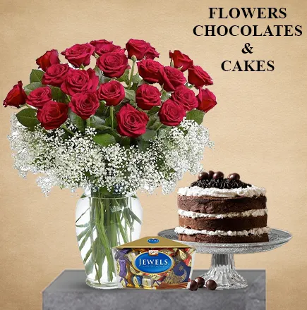 Flowers, Choloates and Cake
