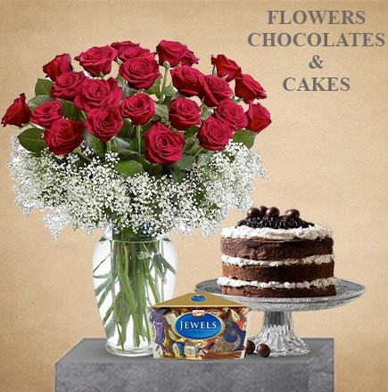 Flowers, Choloates and Cake