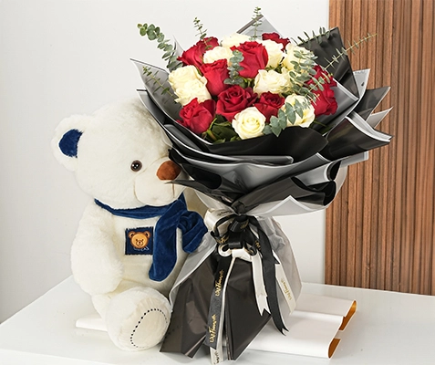 Flowers and Teddy bear