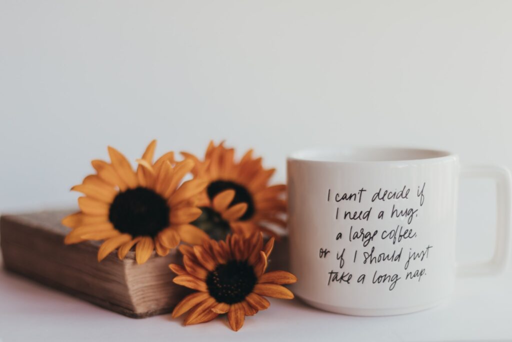 A quirky quote written on a coffee mug as a Christmas gift
