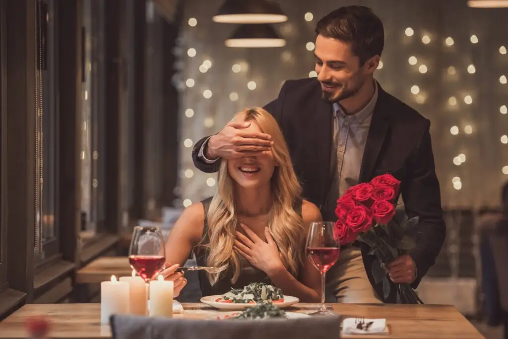 Couples with flowers on a restaurant